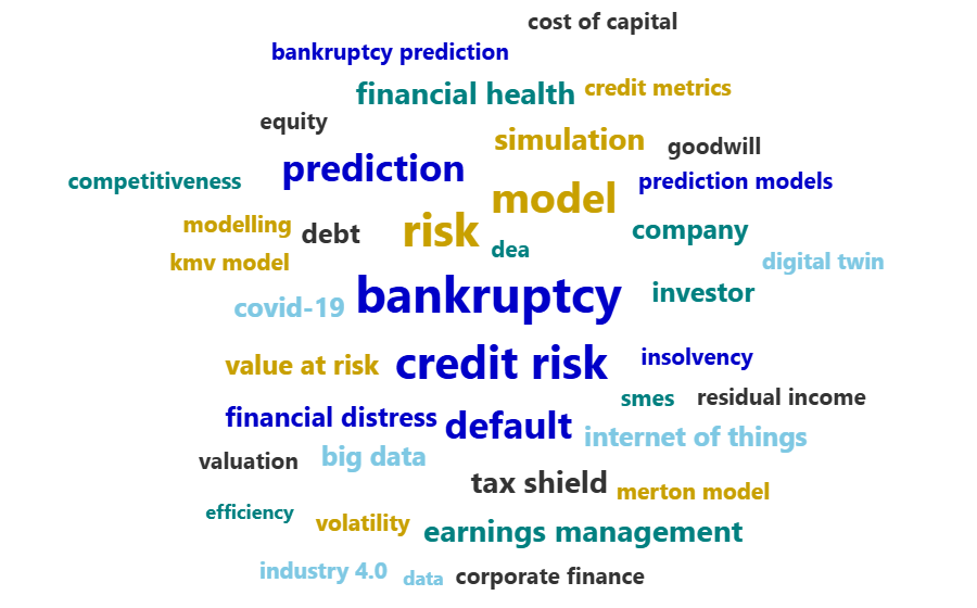 Word cloud of keywords from prof. Ing. Tomáš Klieštik, PhD.'s publication activity